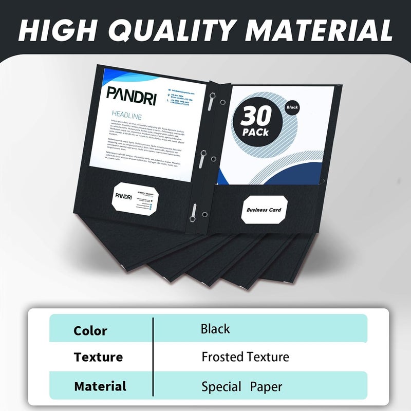 PANDRI Two Pocket Folders, 30 Pack Two Pocket Folders with Prongs, 3 Prong Folders Designed for Office and Classroom, Letter Size Black - Image 2